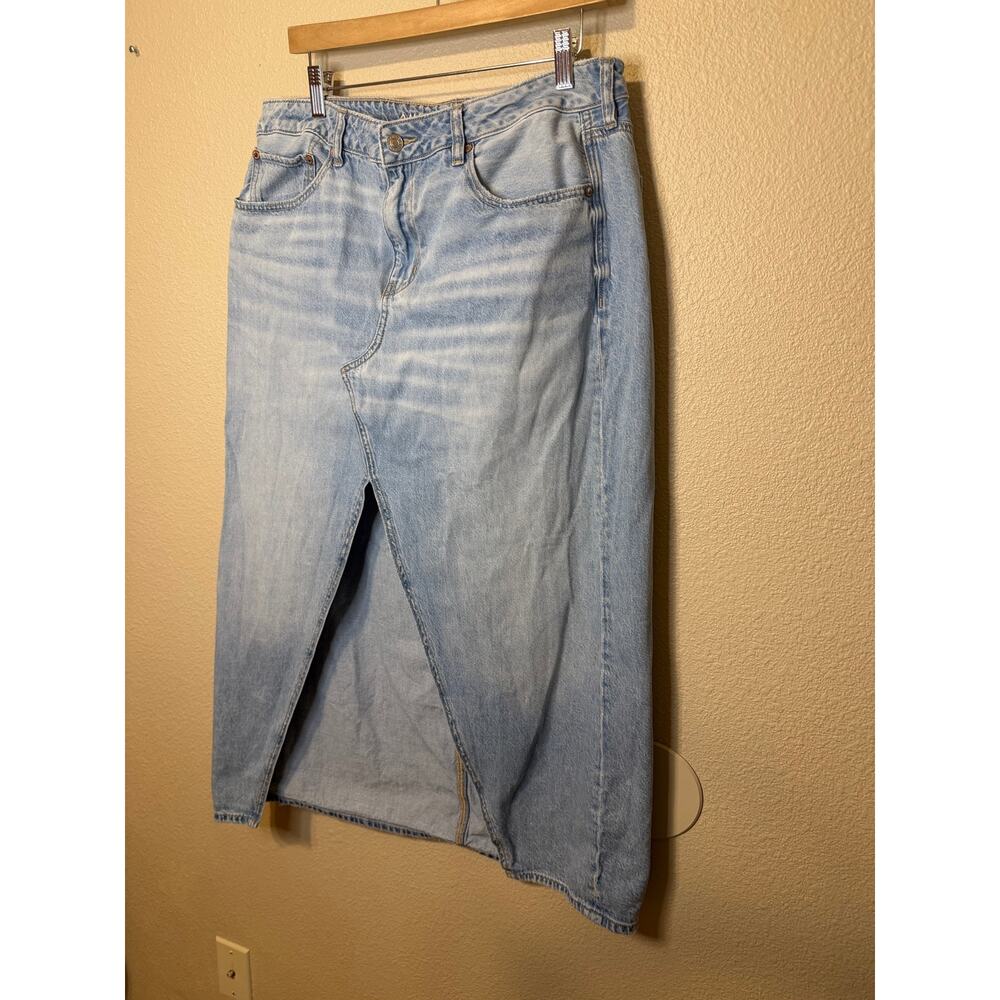 American Eagle Low-Rise Maxi Denim Medium Wash Front Slit Boho Street Skirt 12 - Picture 4 of 14